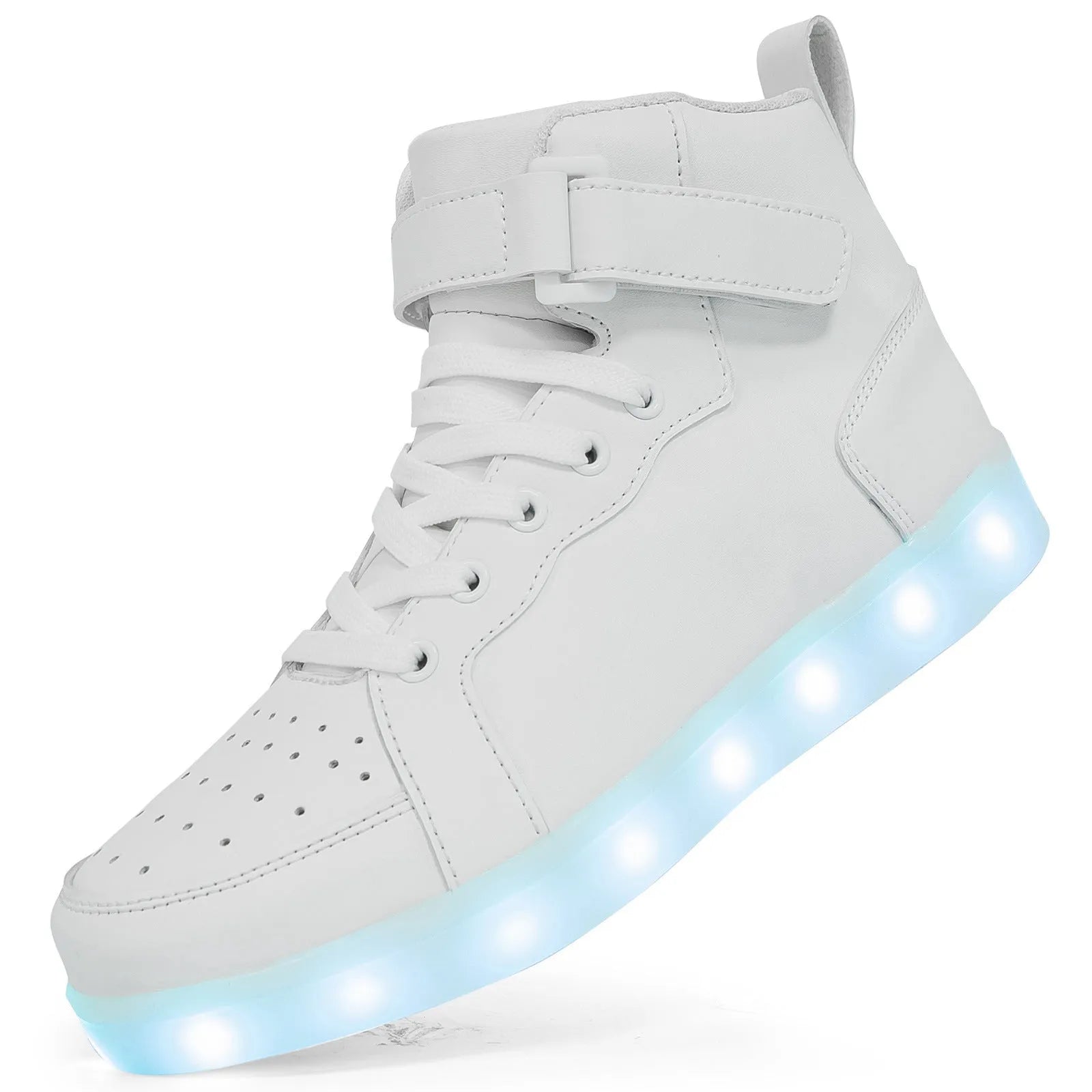 LED high-top board shoes with illuminated lights and Velcro fastening in multiple colour options