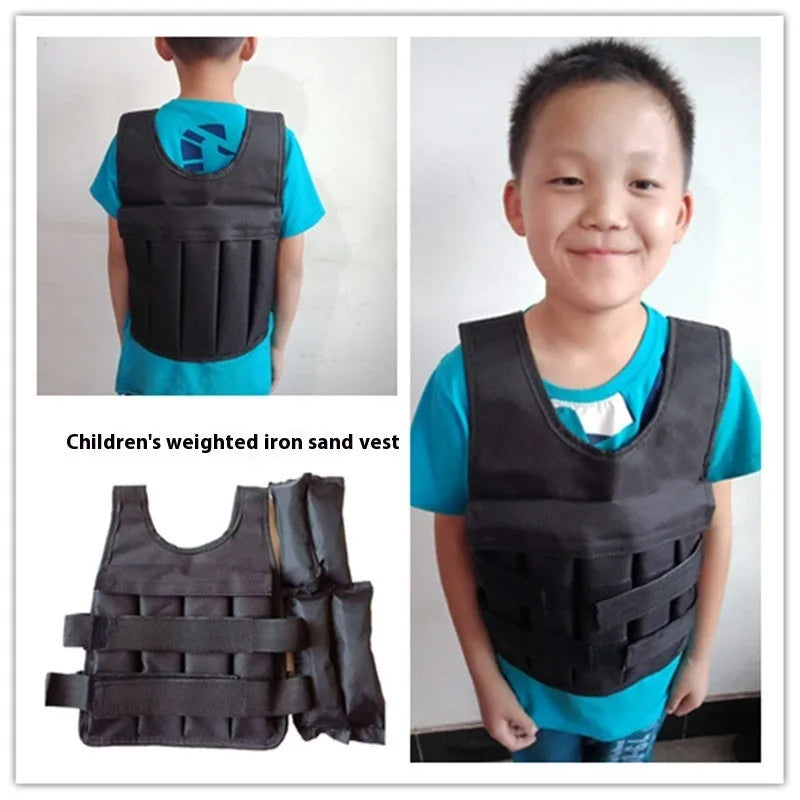 Children's thin shirt-style adjustable sand weight vest for training.