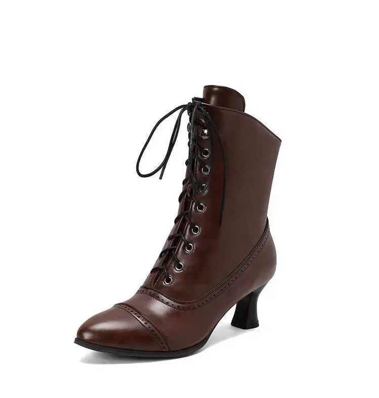 Women's large size Martin boots with wine glass heel in solid colour, mid-calf round toe, sizes 34 to 44