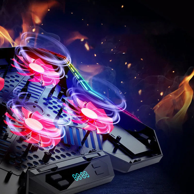 Ice Magic 6 black and red notebook radiator with six cooling fans and a USB cable.