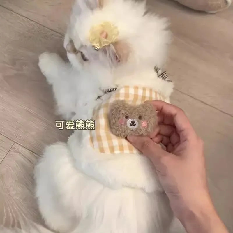 Cat wearing Blue Bear fleece clothing for autumn winter anti-shedding warm pet wear