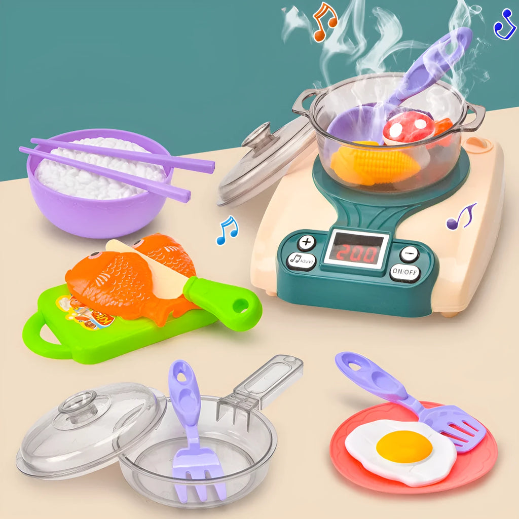 Plastic infant play kitchen house toy with induction cooker design for 0-3 year development