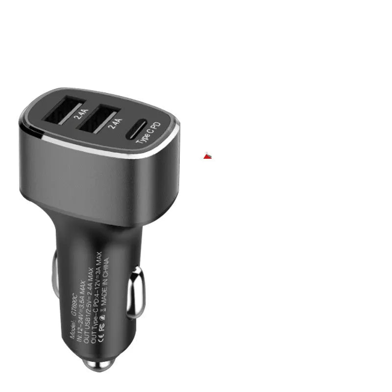 Dual USB Type C car charger with black or grey housing for cigarette lighter fast charging