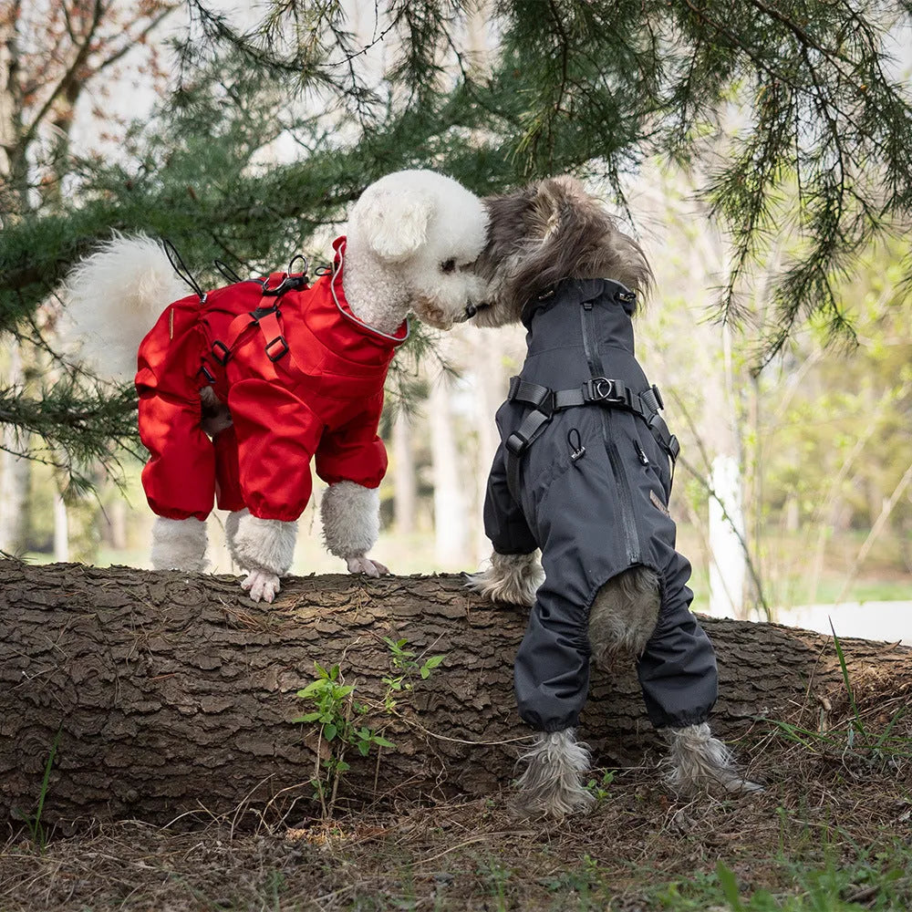 Fashion dog one-piece raincoat in waterproof polyester, available in multiple colours and sizes S to 3XL