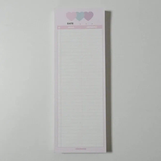 Vertical format English vocabulary notepad in B5 half size showing pink cover and double-sided printed pages