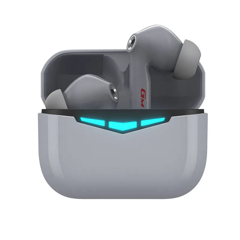 True wireless in-ear gaming headphones with charging case, shown in black, pink, white, and grey colours.