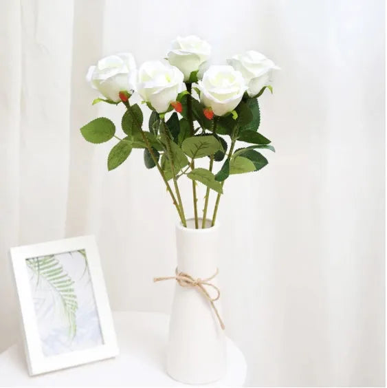 Artificial red silk rose bouquet 48cm for home decoration with flower head diameter 7cm