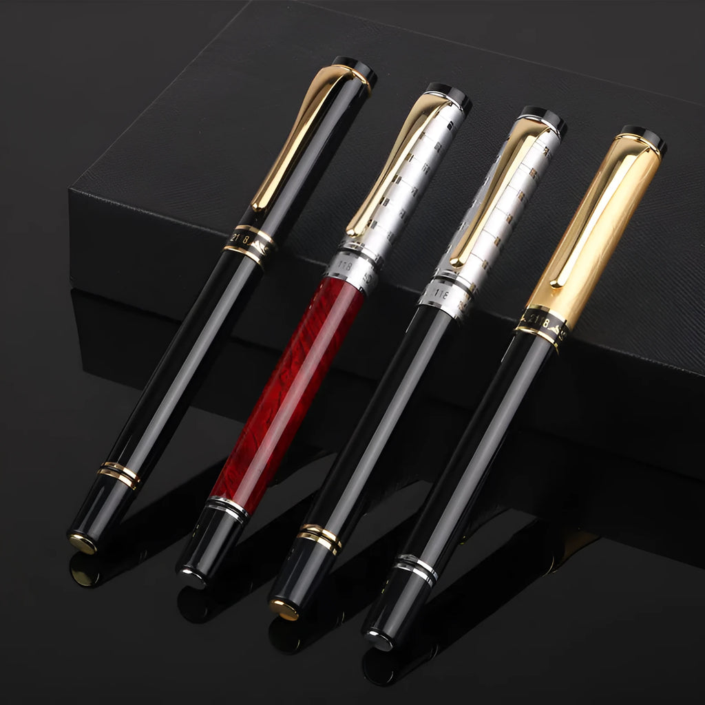 Metal calligraphy pen with gold tip nib, black colour, 0.5mm point, squeeze ink system