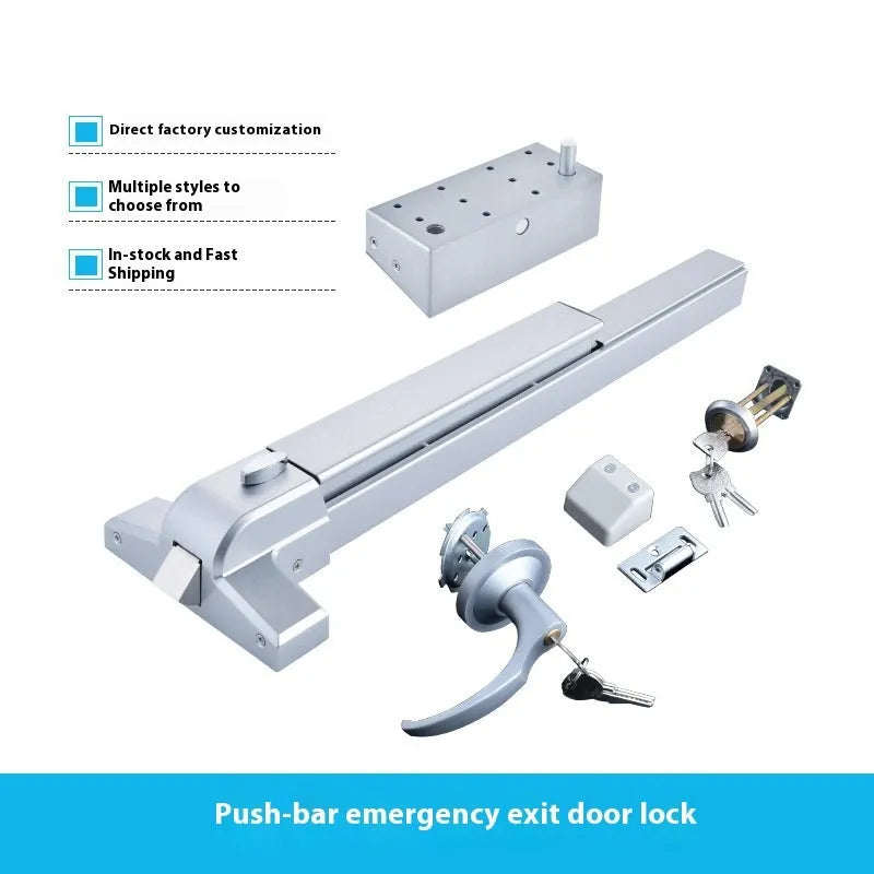 Stainless steel fire door push lock with external handle for 65cm wide doors