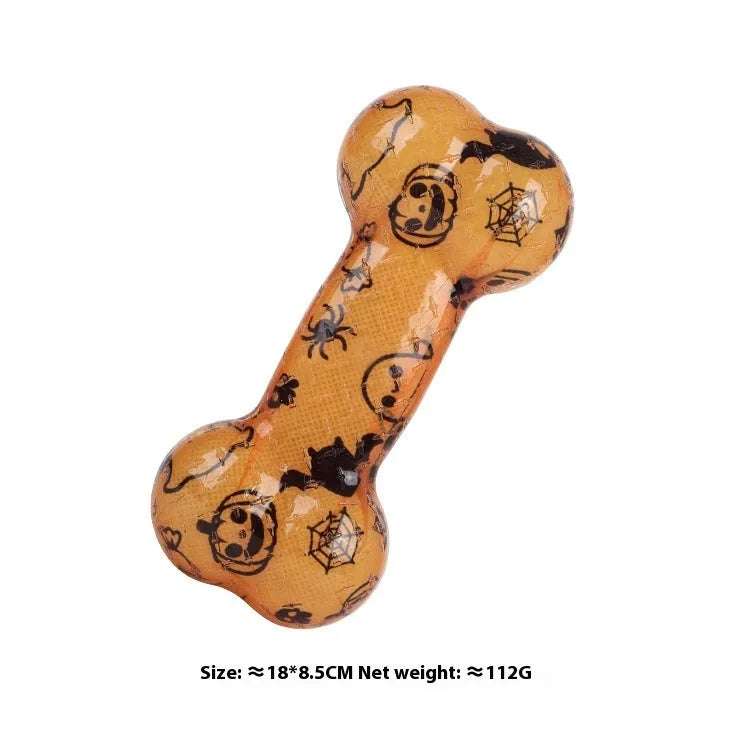 Bone-shaped dog squeaker toy in seasonal colours with TPR material construction