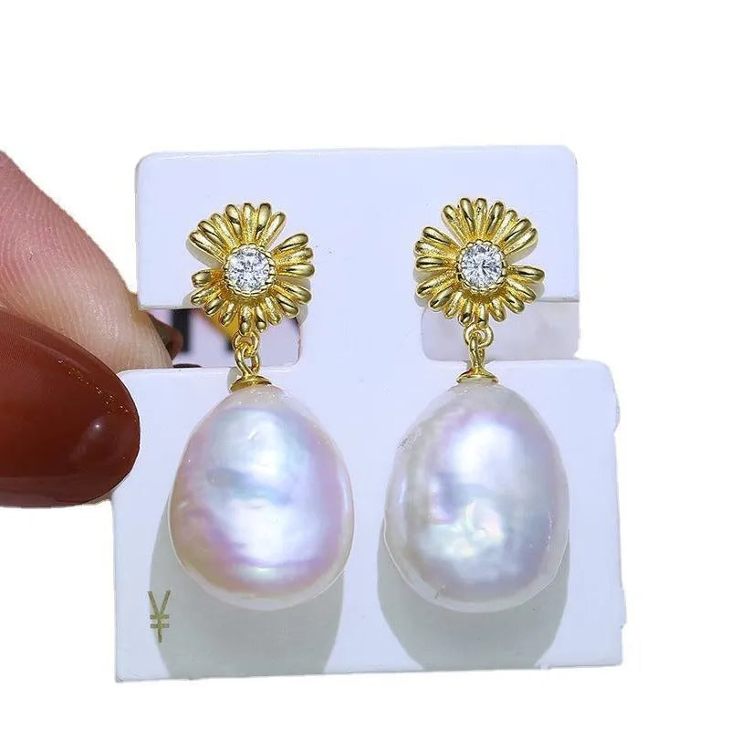 Baroque floral sterling silver earrings with ring holder function in silver and gold plating options.