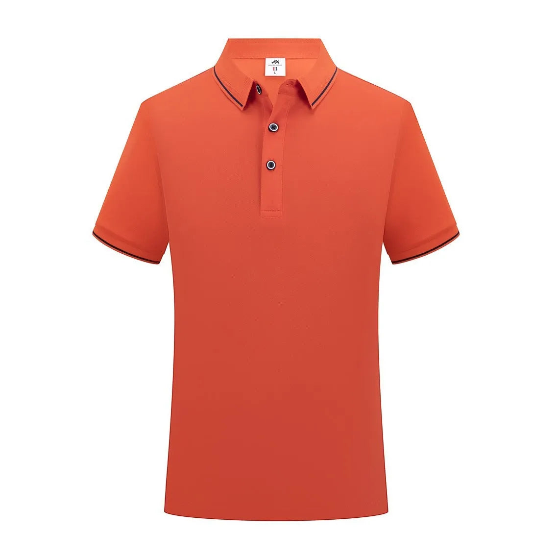 Beautician wearing a short-sleeved asymmetric polo shirt in light blue, showcasing the collar and Cool Silk Cotton fabric.
