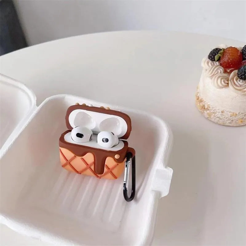 Chocolate cream cake silicone earphone case for AirPods with retro hook style