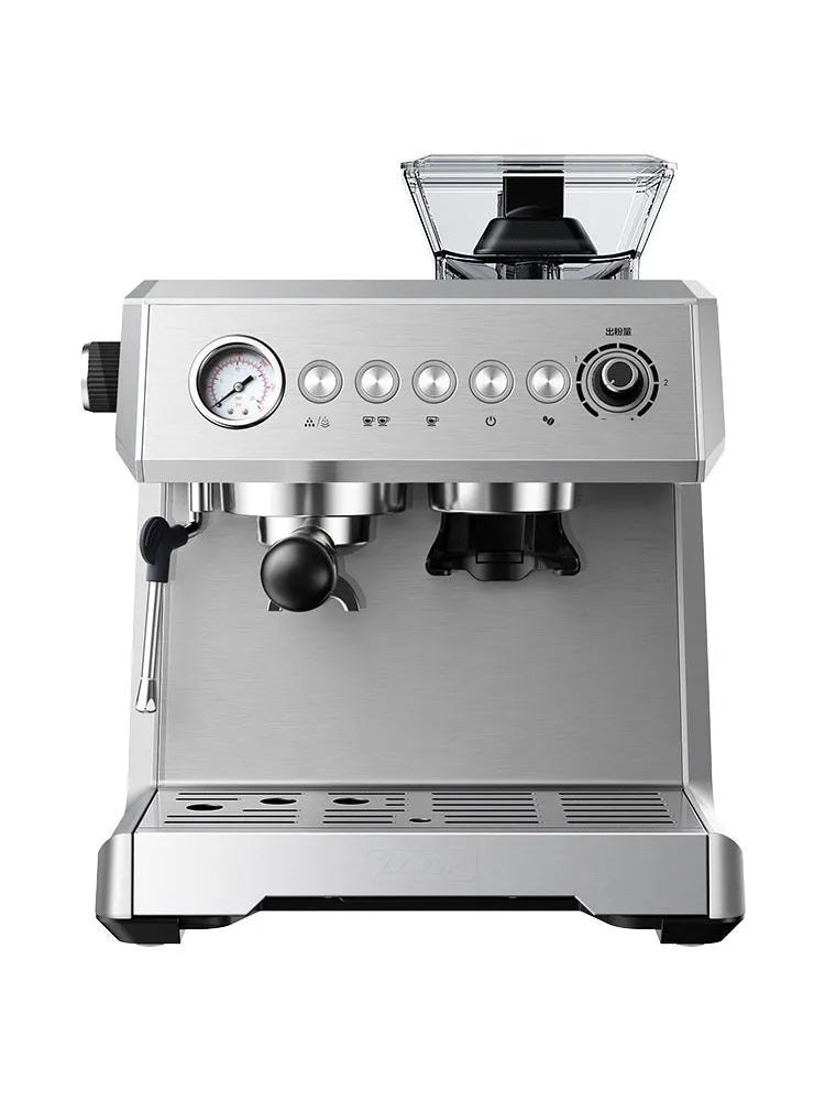 Italian fully automatic coffee machine silver gray with 20Bar pump, 2L water tank, and steam pitcher on countertop