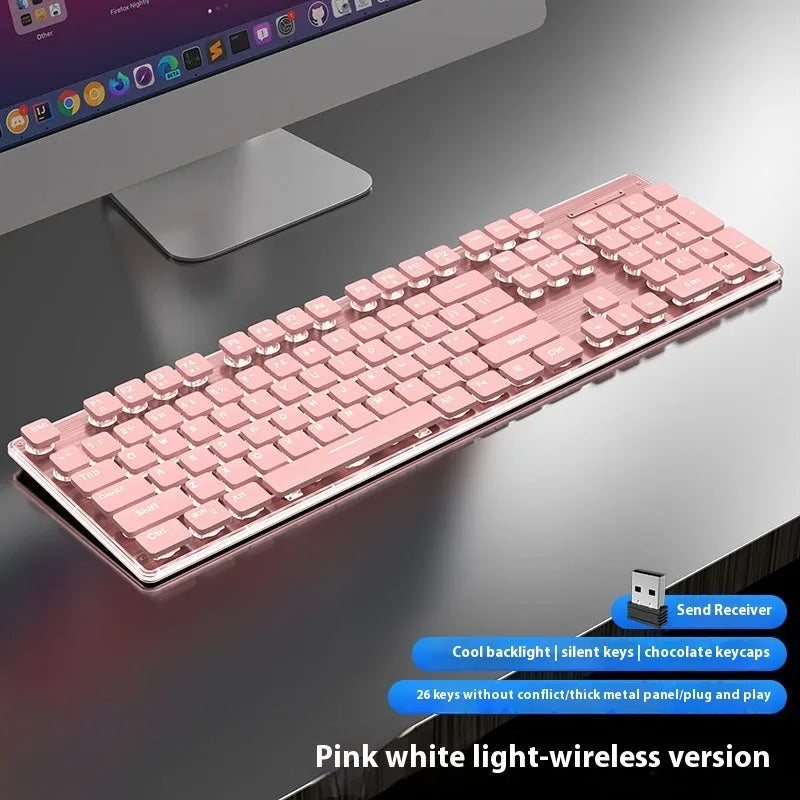 Wireless Bluetooth keyboard with mute button showing Cherry Blossom Powder and White Warm Colour options