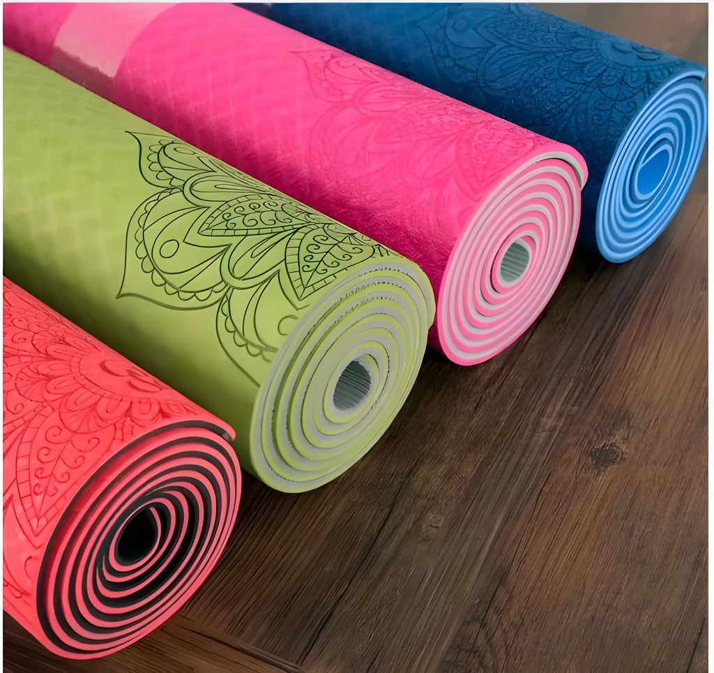 Two-colour TPE non-slip yoga mat 183cm x 61cm 6mm thick in blue