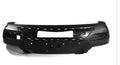 Black plastic front bumper grille protector for trucks and SUVs with mounting bracket.