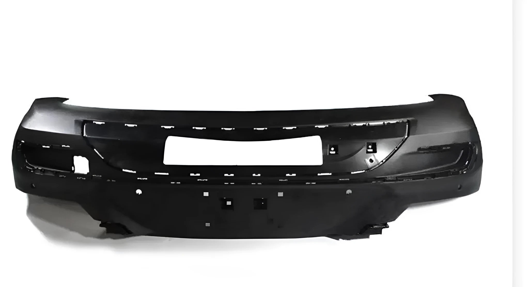Black plastic front bumper grille protector for trucks and SUVs with mounting bracket.