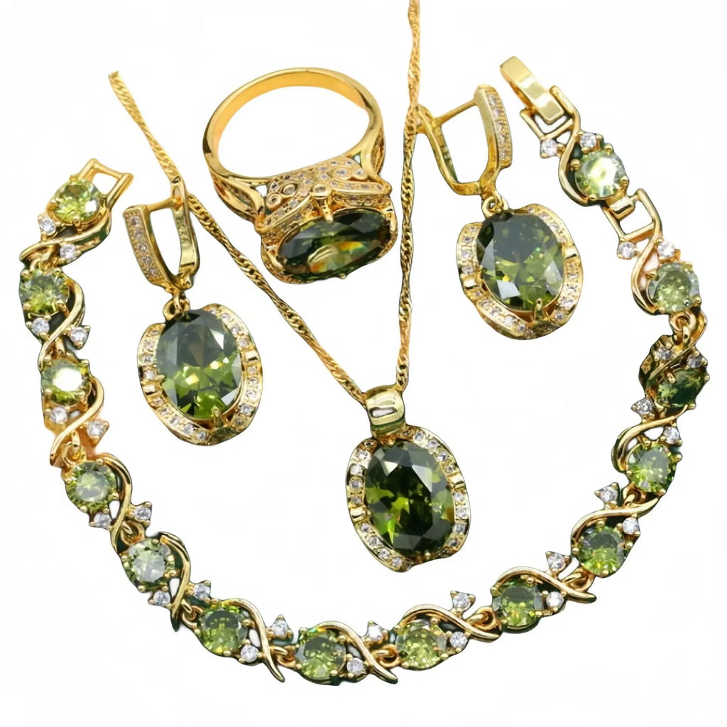 Women's rhinestone zircon jewellery suit with snake bone chain necklace, matching earrings and ring
