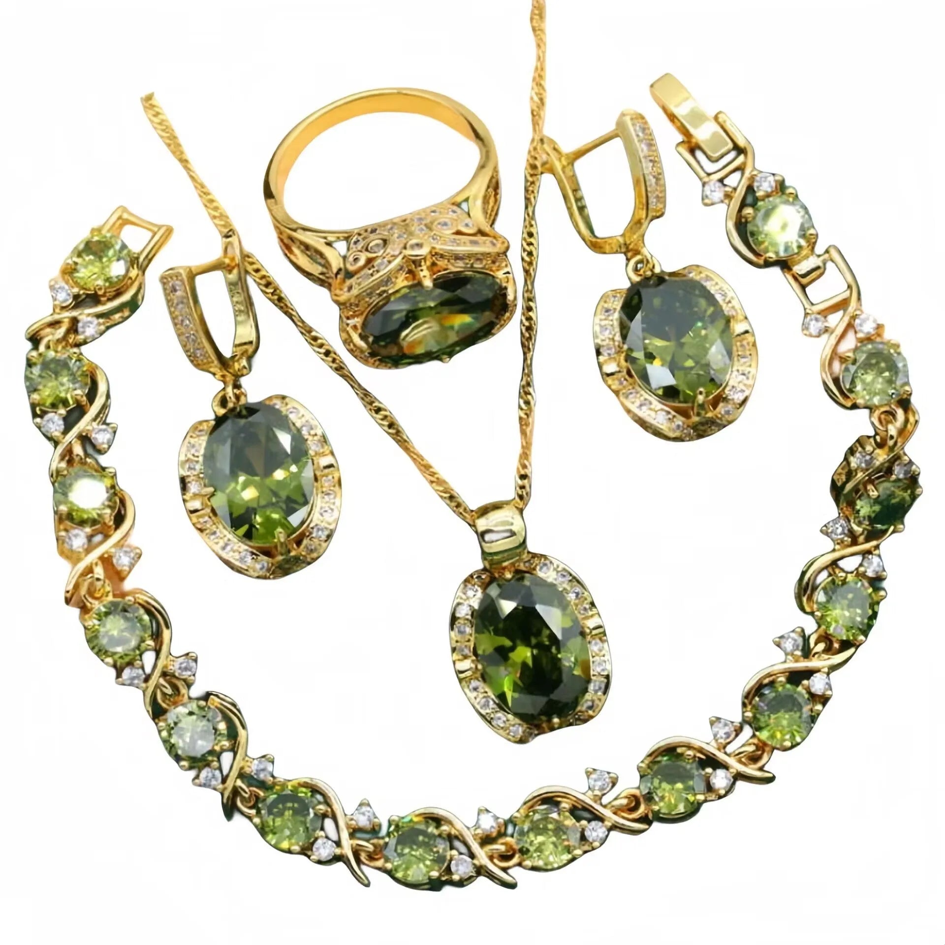Women's rhinestone zircon jewellery suit with snake bone chain necklace, matching earrings and ring