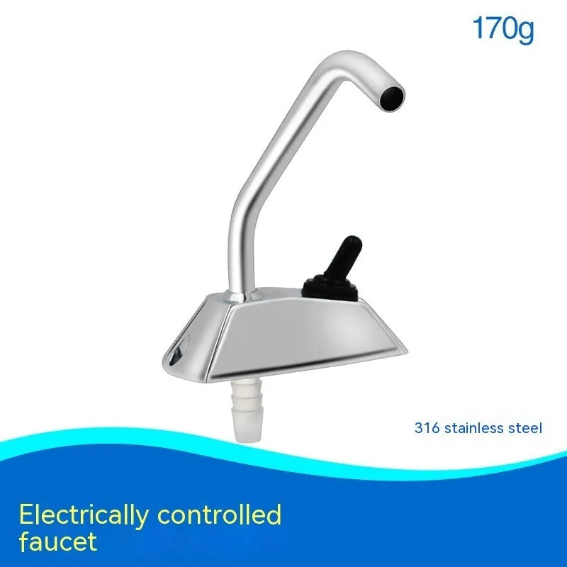 Electronic control rotating faucet with mirror-polished 316 stainless steel construction for RV water systems
