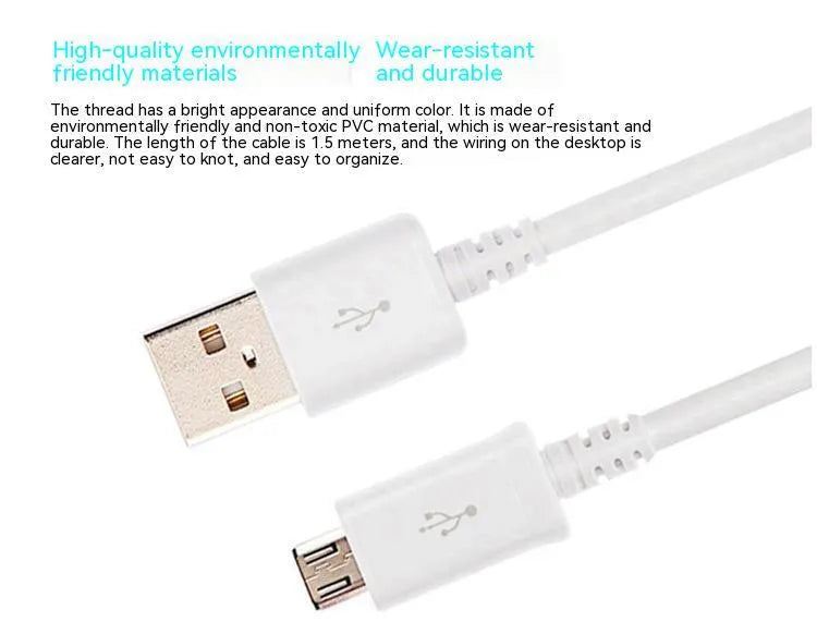 Black and white Android Micro USB data cable showing 1 metre length with charging and data transfer functionality