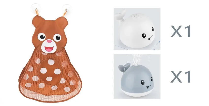 Automatic water spray whale bath toy with LED lights for baby sensory play
