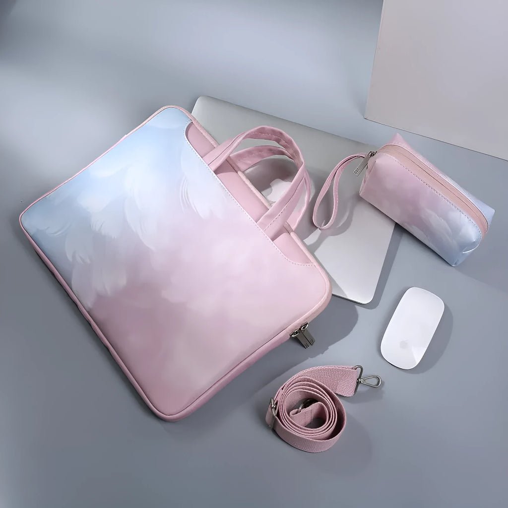 Pink Huawei glory shoulder computer bag imitation leather with zipper pocket for 12-inch notebook