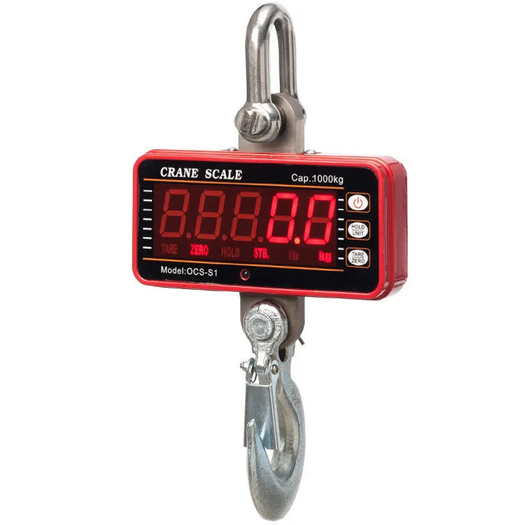 Orange electronic crane scale for industrial weighing with digital display and 500kg capacity