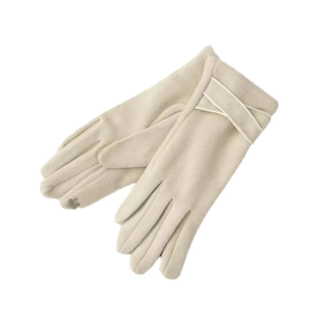 Women's winter touch screen gloves, velvet padded, polyester, average size, black beige khaki pink