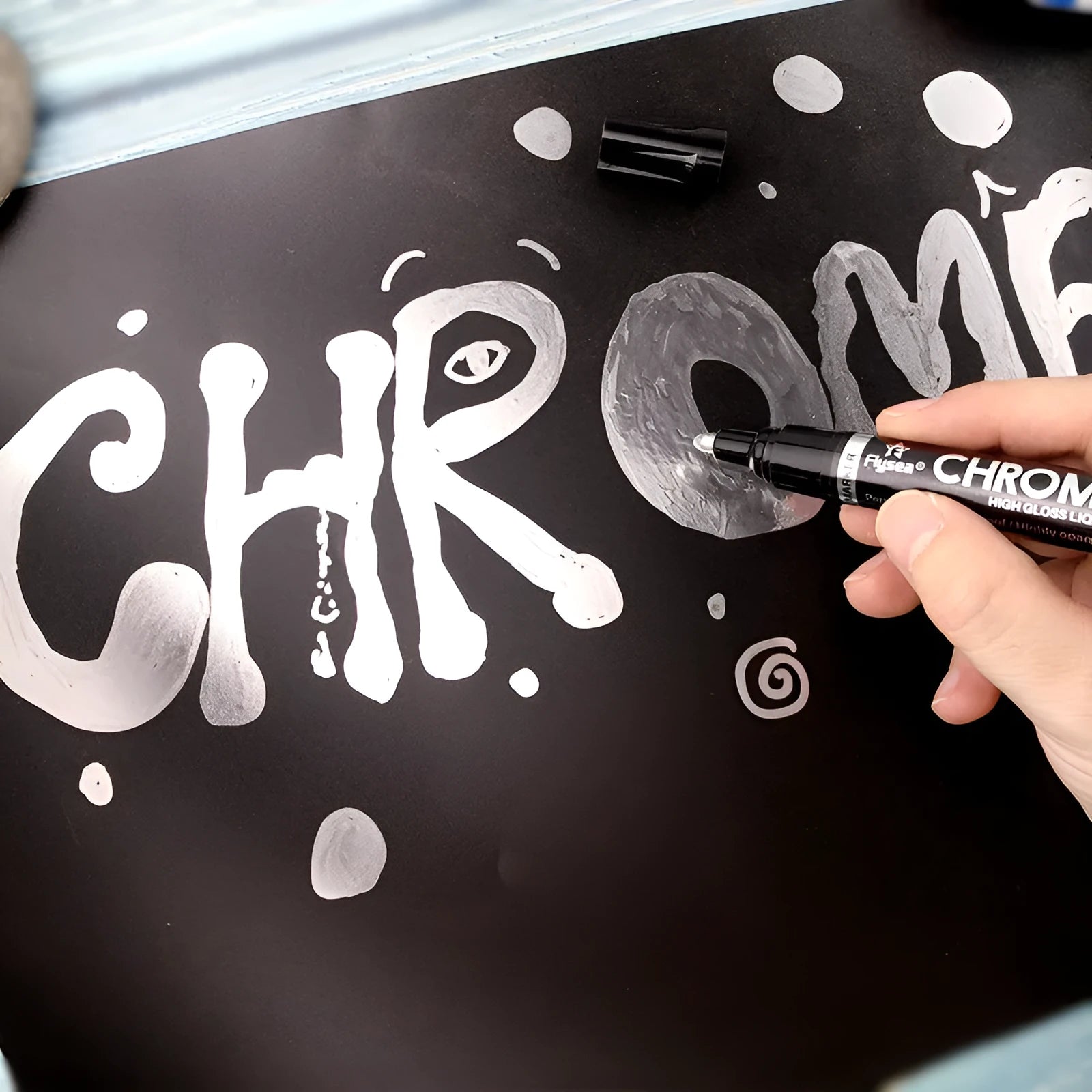 Flysea chrome plated mirror pen with plastic shell and 3.0mm tip for reflective marking.