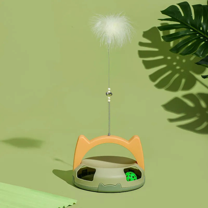 Bite resistant cat toy stick with spinning ball device, 60cm length