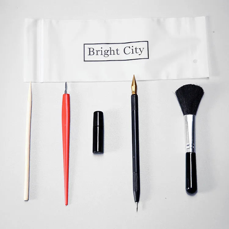 Scratch painting tool set with scraping pen, repair pen, brushes and bamboo sticks for art detailing