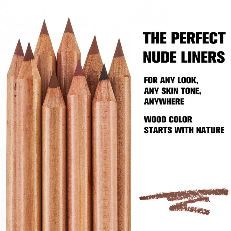 PHOFAY Nude Lipliner Kit 12 piece set in brown packaging with individual pencils