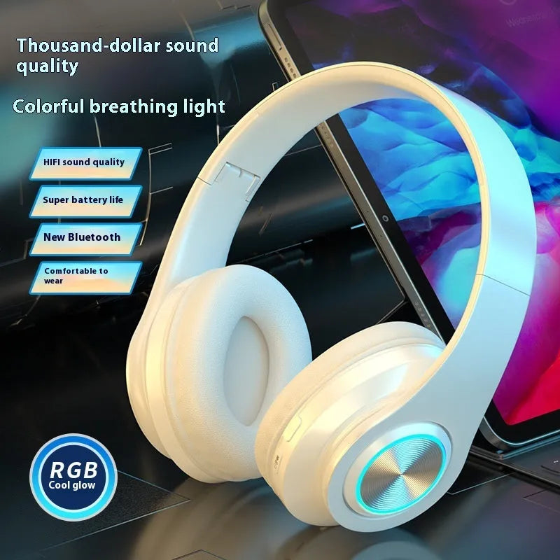 Wireless Bluetooth gaming headset with LED lights in black, red, white, or black and red colour options