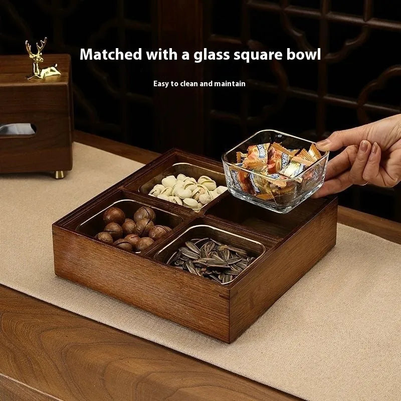 Transparent acrylic dried fruit box with solid wood lid and hammer pattern design