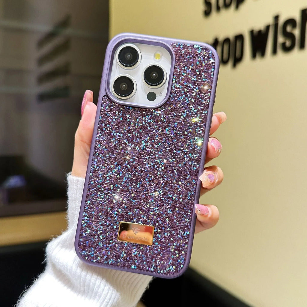 Luxury rhinestone full diamond graphene phone shell in black with frosted finish for iPhone models