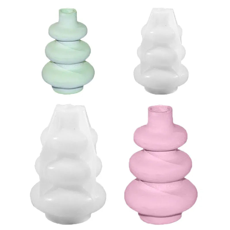 Silicone mould for making three-layer circle vase ornaments in small or large size.