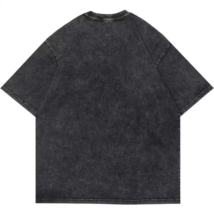 Men's retro style cotton t-shirt with cartoon digital printing in loose street hip hop cut