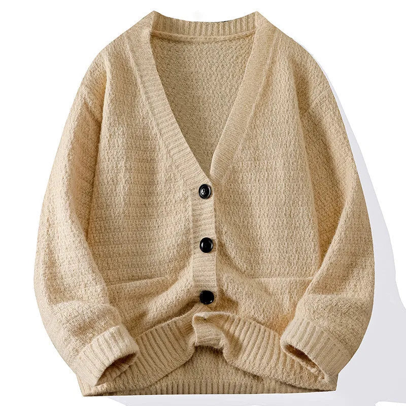 Men's knitted polyester bottoming shirt in loose fit, long sleeve pullover, available in multiple colours