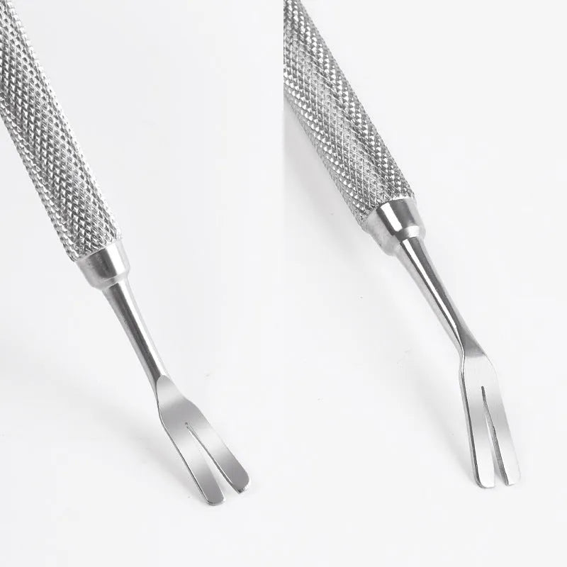 Silver stainless steel tick removal tweezers for pets with narrow slotted head