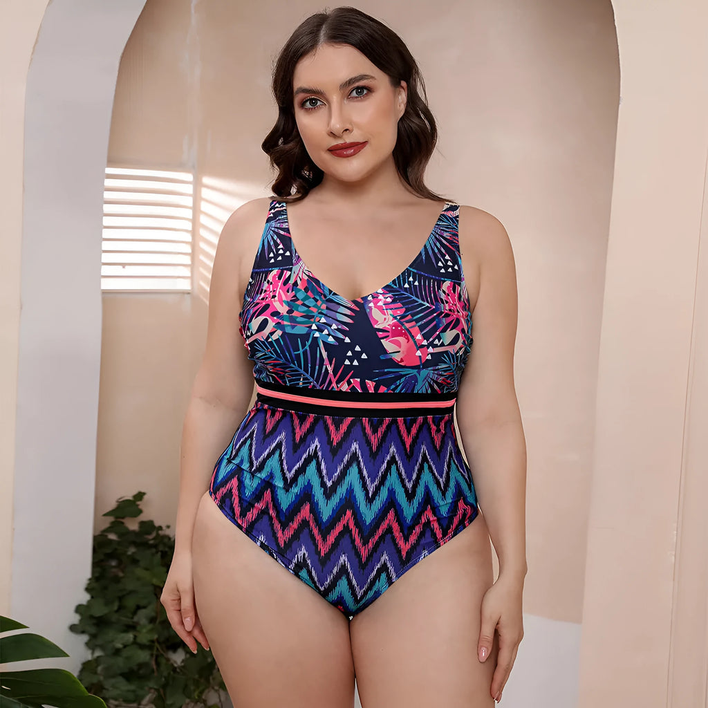Women's striped printed one-piece swimsuit with spaghetti straps in blue, white, or green colour options
