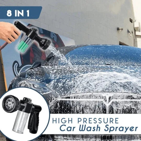 Green high-pressure foam spray gun with adjustable nozzle for car and household cleaning.