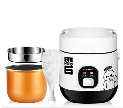 Round mini automatic rice cooker with steam pan and non-stick liner
