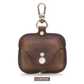 Vintage brown leather clamshell case for Apple AirPods Pro wireless earphones.