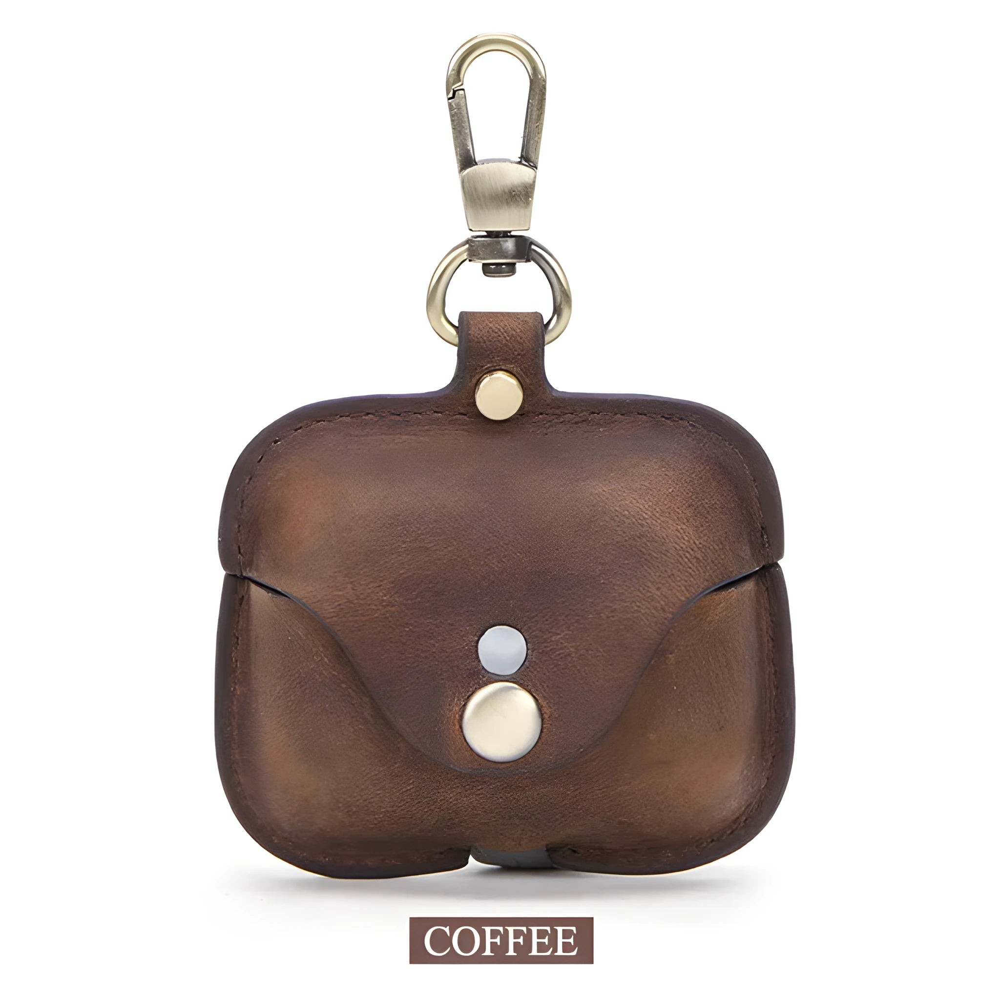 Vintage brown leather clamshell case for Apple AirPods Pro wireless earphones.