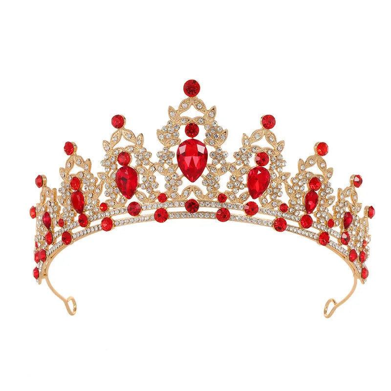 Baroque crown bridal headdress with clear crystal rhinestones on metal alloy base