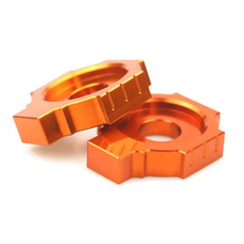 Orange anodised aluminium rear fork regulators for KTM Duke 200 390 990 motorcycles