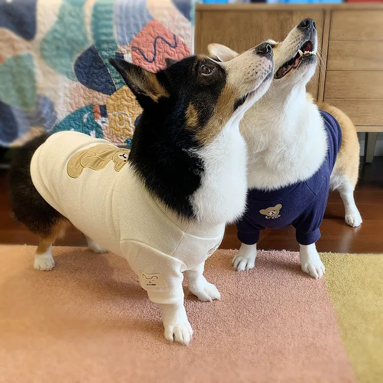 Cotton knitted dog sweater in white or navy blue, sizes SM to 3XL, ins-style pet jumper