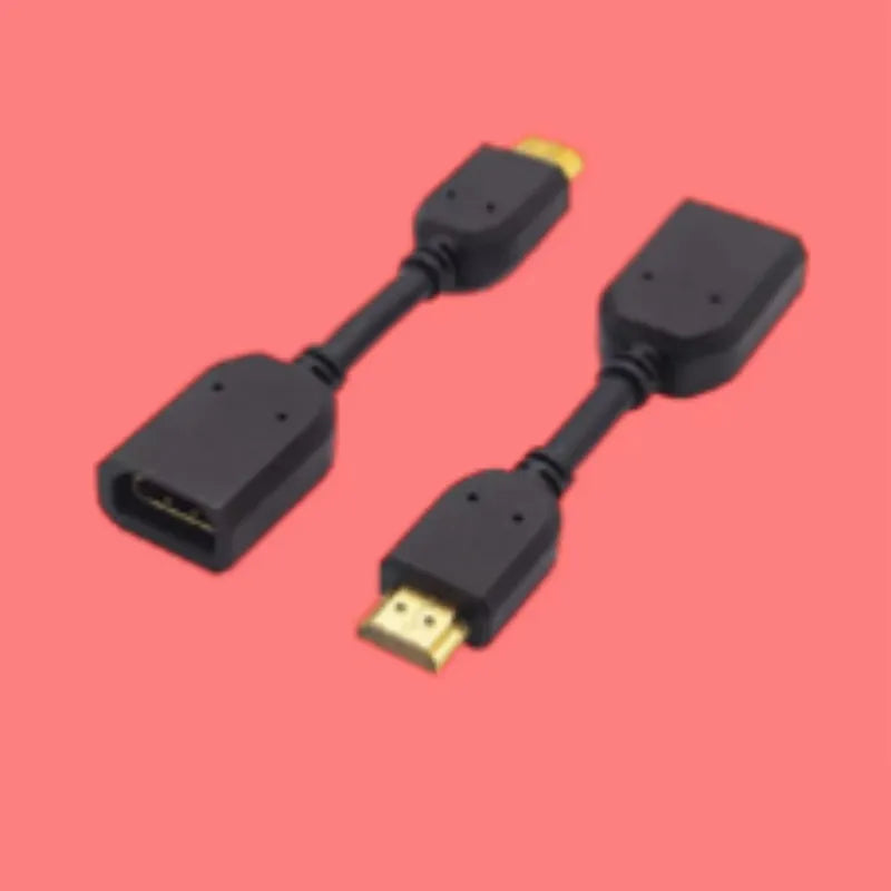 Black 10cm male to female HDMI extension cable with gold-plated plug